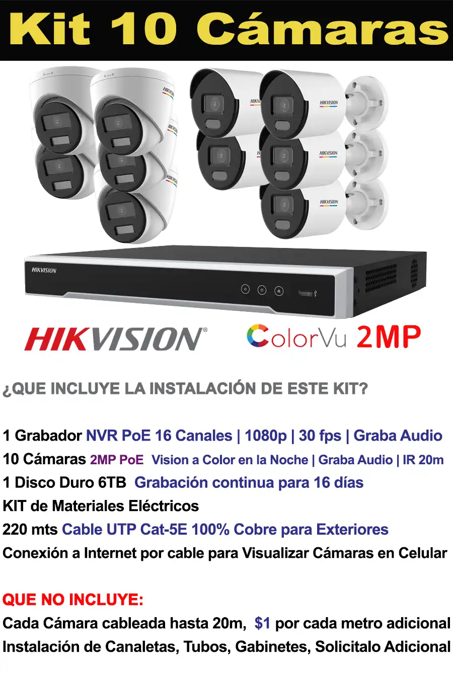 Kit 10 Cámaras de Vigilancia IP 2MP