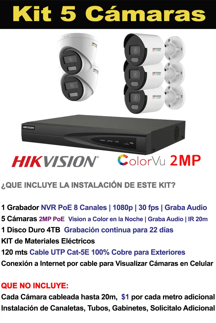 Kit 5 Cámaras de Vigilancia IP 2MP