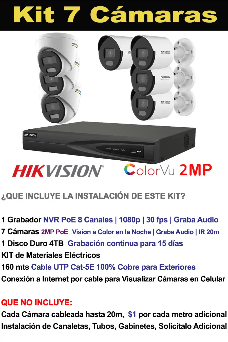 Kit 7 Cámaras de Vigilancia IP 2MP