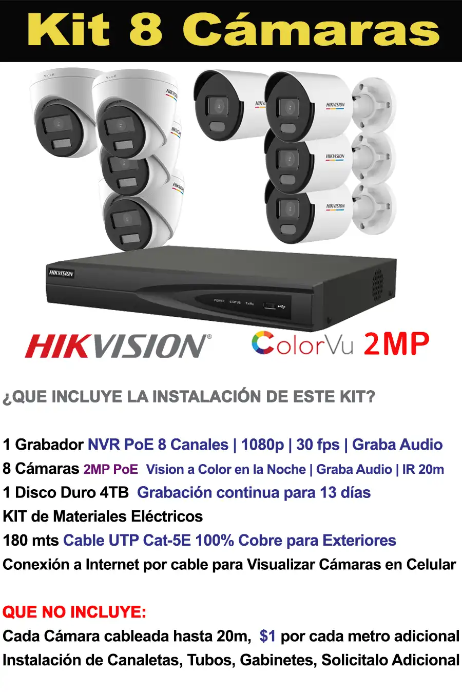 Kit 8 Cámaras de Vigilancia IP 2MP