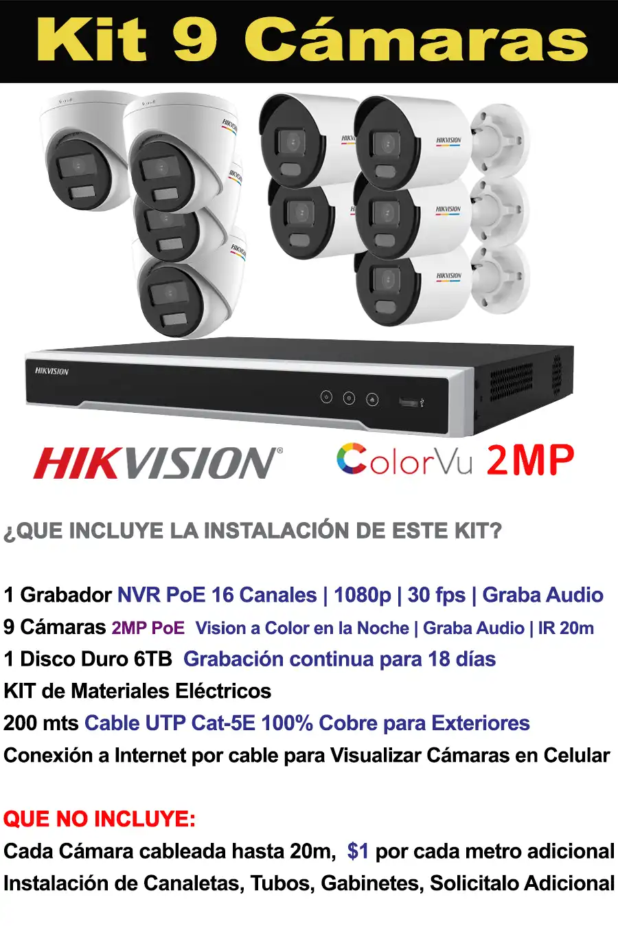 Kit 9 Cámaras de Vigilancia IP 2MP