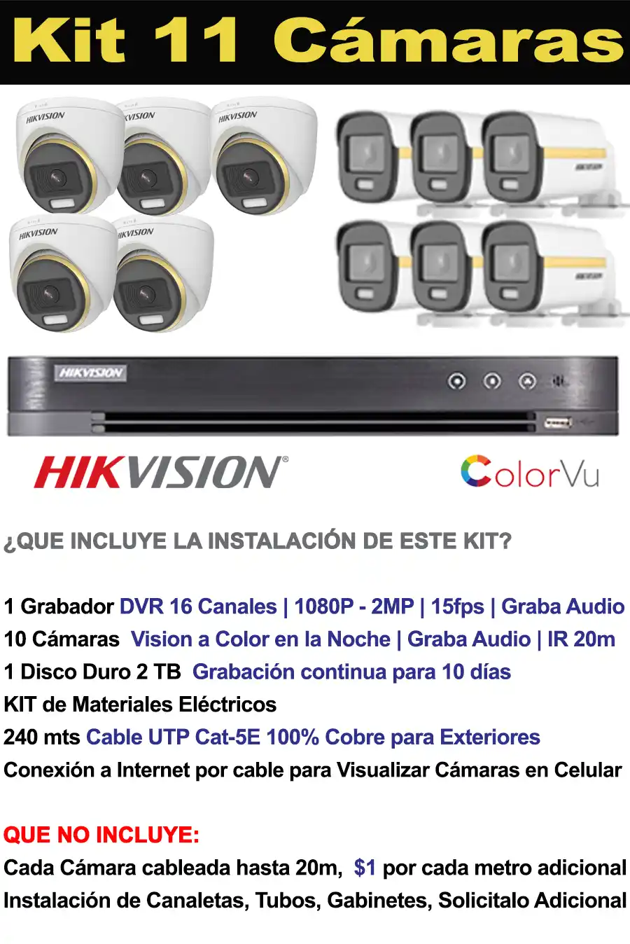 kit de 11 cámaras de seguridad de 2mp