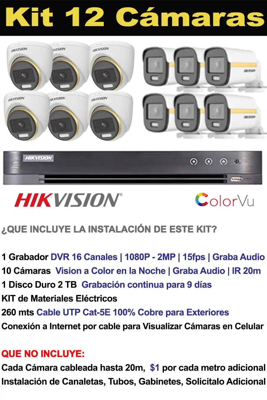 kit de 12 cámaras de seguridad de 2mp