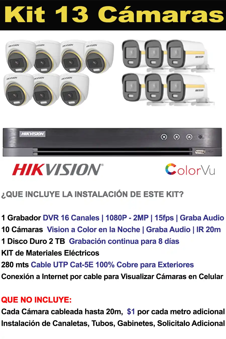 kit de 13 cámaras de seguridad de 2mp