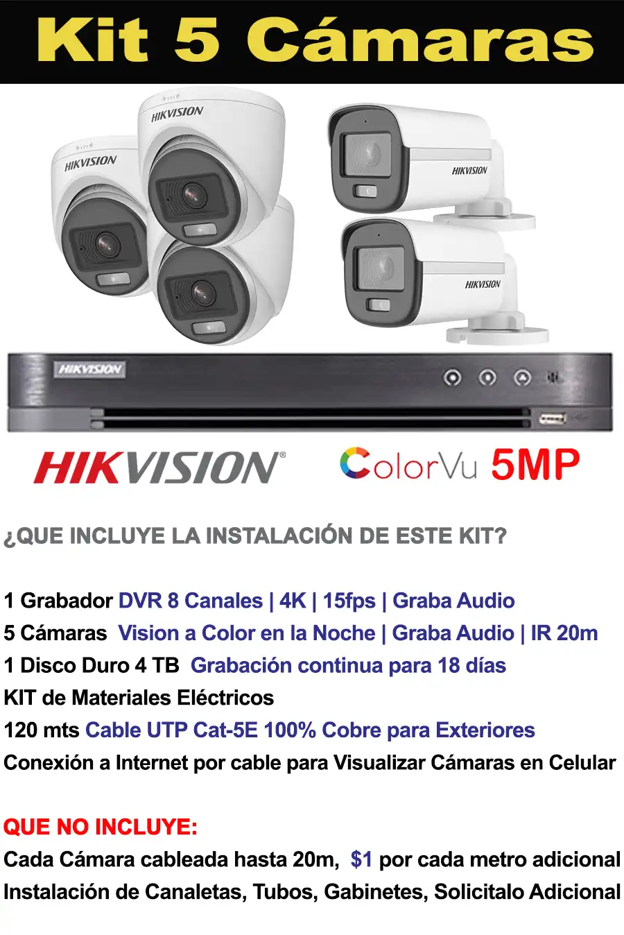 Kit 5 cámaras 5 megapixeles hikvision