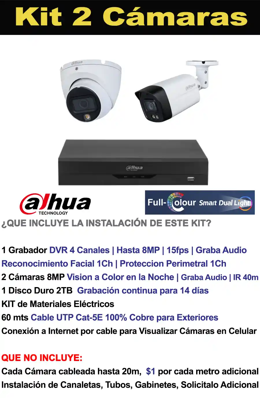 2 Cámaras  Seguridad Dahua 4K-8mp