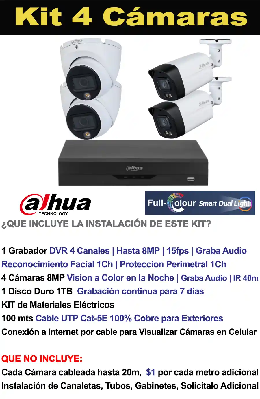 4 Cámaras Seguridad Dahua 4K-8mp