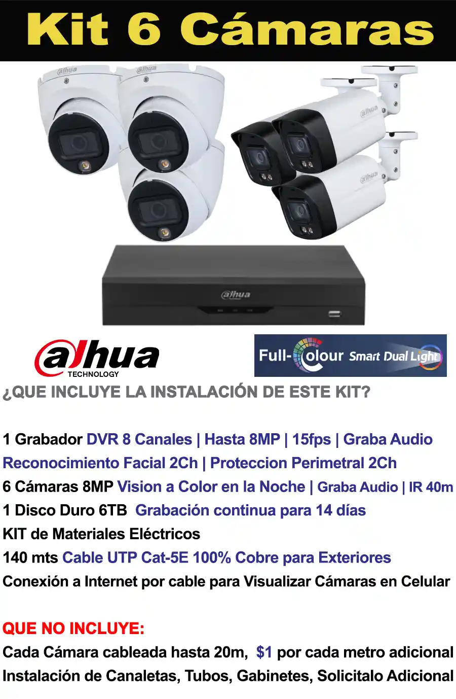 6 Cámaras Seguridad Dahua 4K-8mp