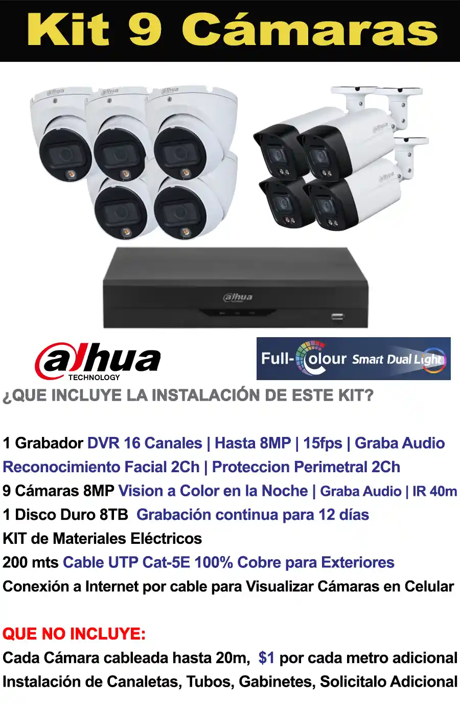 9 Cámaras Seguridad Dahua 4K-8mp