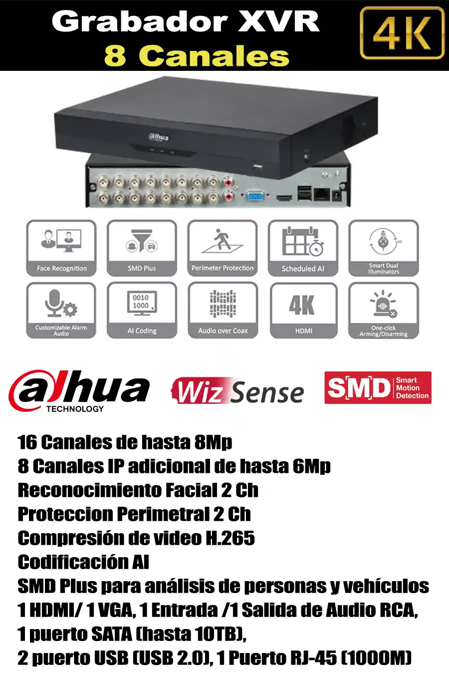 DVR Grabador 16 Canales Dahua 4k 8mp en Ambato