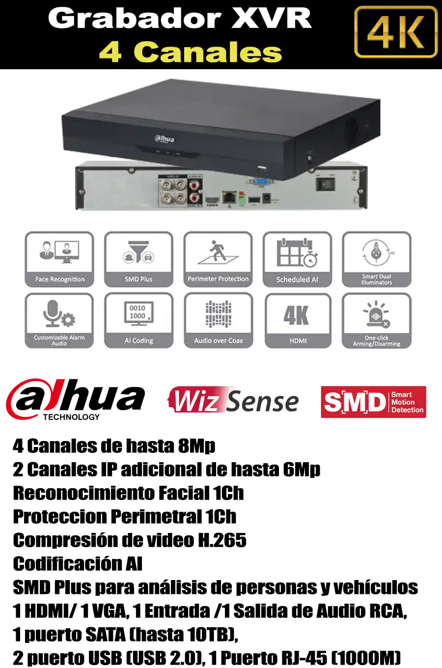 DVR Grabador 4 Canales Dahua 4k 8mp en Ambato