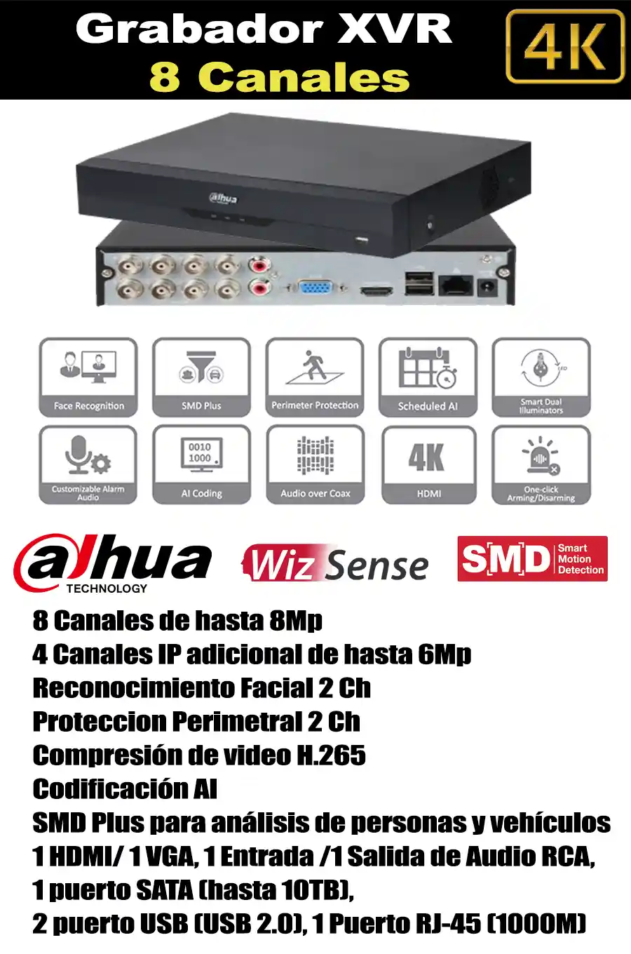 DVR Grabador 8 Canales Dahua 4k 8mp en Ambato