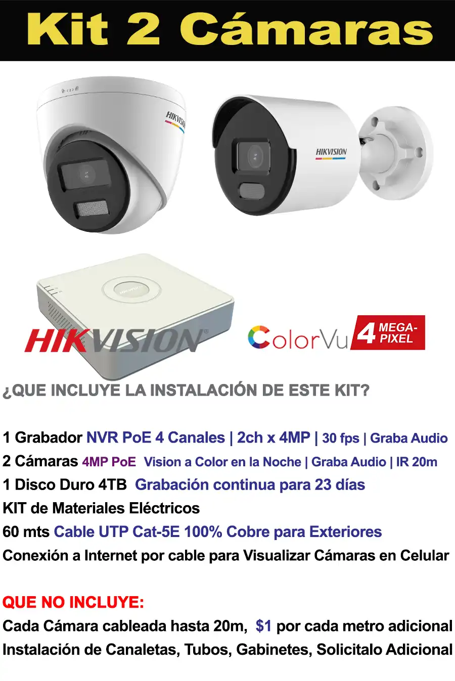 kit 2 Cámaras de 4 Megapixeles Hikvision