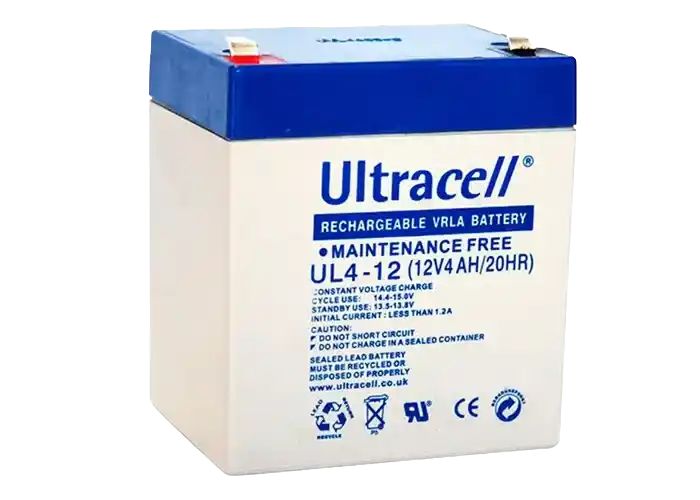 Ultracell UL4-12 | 12 V | 4 Ah | VRLA sellada | 48 Wh nominales | Sin mantenimiento